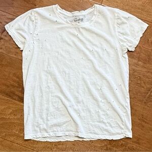 Lucky Brand Distressed Basic Tee Off White Beige Short Sleeve Size M